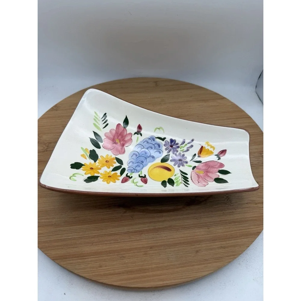 Vintage Stangl Fruit and Flowers Pattern Curved Fruit Dish MCM